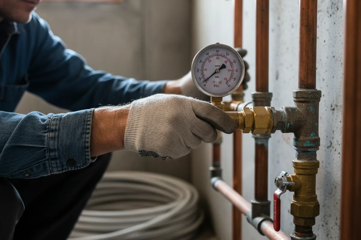 Pressure testing a repaired line during Water Line Repair in Purdon